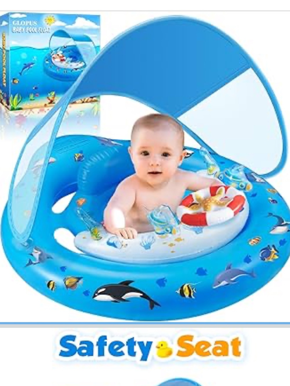 Baby Pool Float Canopy UPF50+ Sun Protection Inflatable Kids Floats  6-36 Months
